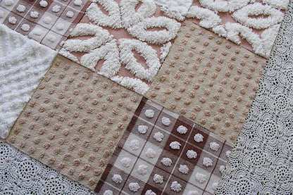 Bear Hugs Chenille Quilt Squares Set, from Vintage Bedspread Fabric, 16 Blocks, 6" x 6" inches each, Chocolate, Mocha & White