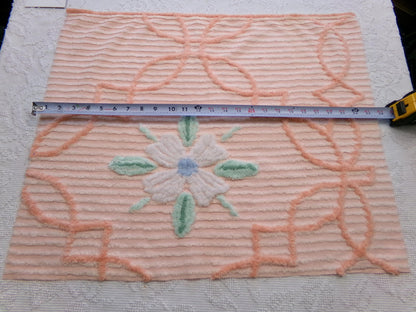 peach lily vintage chenille fabric w/ striking geometric accents, 20" x 24" piece of sewing material
