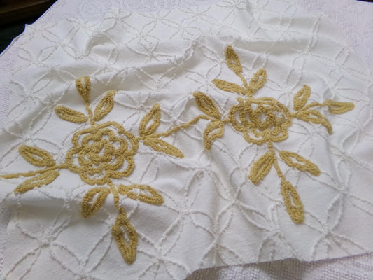 Vintage Chenille Fabric Piece, Compass Rose Sewing & Quilt Material 22" x 25"