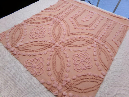 Shabby Cottage Style Vintage Chenille Fabric, geometric floral design, sewing craft quilt material 25" x 21" piece