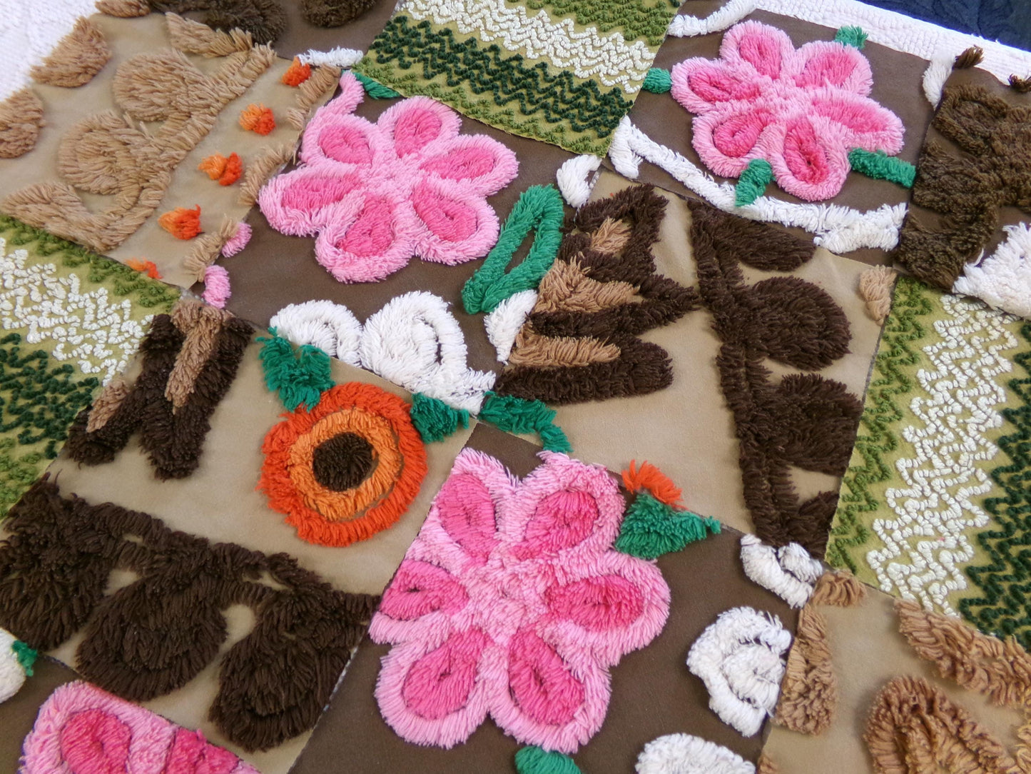 fall fairy vintage chenille fabric squares, set of 16 hippie boho 6" blocks for arts & crafts, sewing