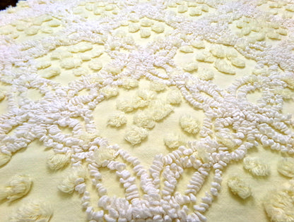 Cheerful Vintage Chenille Bedspread Fabric sunny yellow quilt material 20" x 24"
