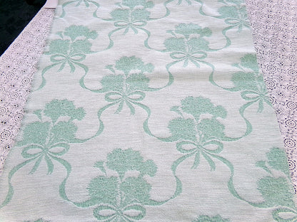 Shabby Floral Vintage Woven Fabric Piece Mint Green Carnation Flowers 20x24"