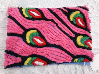 Pink Peacock Vintage Chenille Fabric, exotic tail feathers, sewing craft quilt material 17" x 23" piece