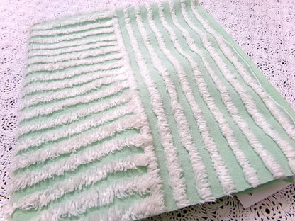 Vintage Chenille Bedspread Fabric, White Multidirectional Stripe Mint Green 18x24"