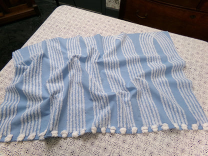 Shabby Sky Blue Vintage Chenille Fabric White Stripe Sewing Material 18" x 30"