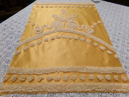 Shabby Gold Satin Vintage Chenille Tufted Fabric Swag Scroll 23x16"