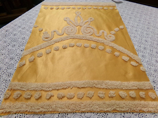 Shabby Gold Satin Vintage Chenille Tufted Fabric Swag Scroll 23x16"