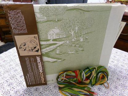 APPLE HARVEST Crewel Embroidery Kit, Vintage Paragon Needlecraft 0925, Primitive Farm Scene