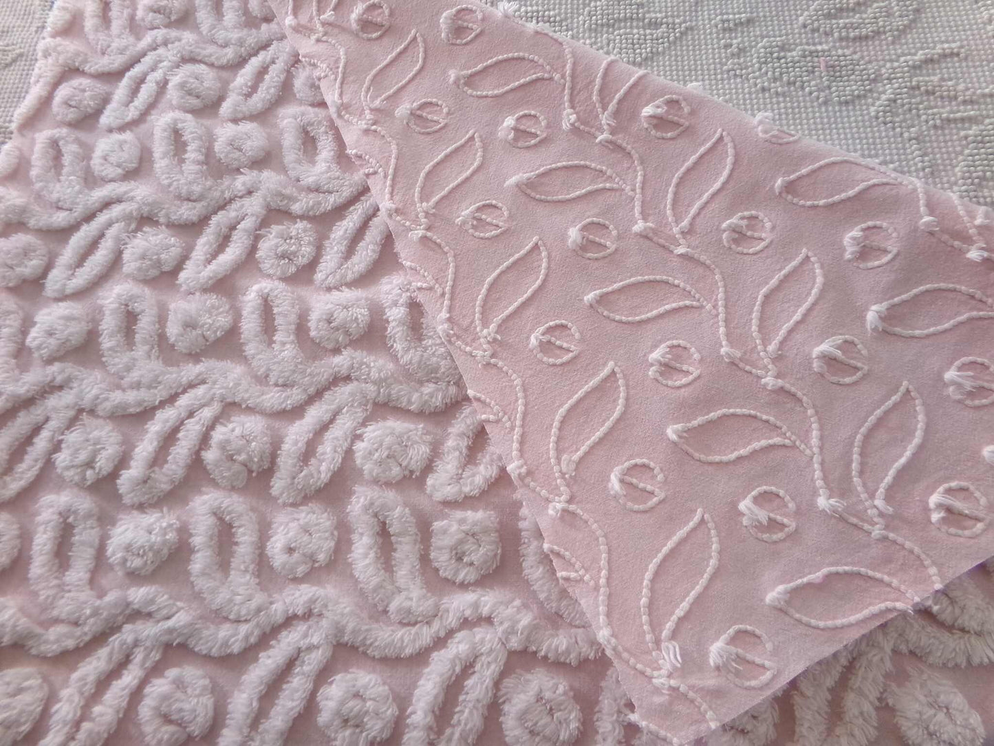 Pink Ivy Berry Vintage Chenille Fabric, Sewing Material for quilts, pillows & crafts, 18" x 24" inch Piece