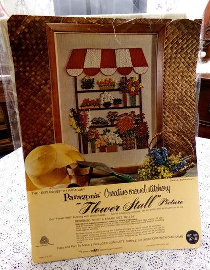 FLOWER STALL Vintage Crewel Embroidery Kit Paragon Needlecraft 0716 Boho Wall Art
