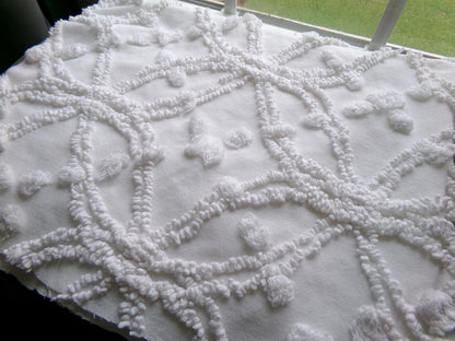 timeless white vintage chenille fabric, classic wedding ring & pop design, 18" x 24" piece of sewing, craft, quilt material