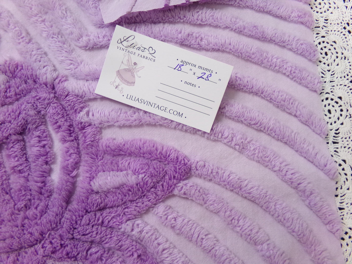 Lush Plush Lavender Vintage Chenille Fabric Piece 18x28" Sewing Material