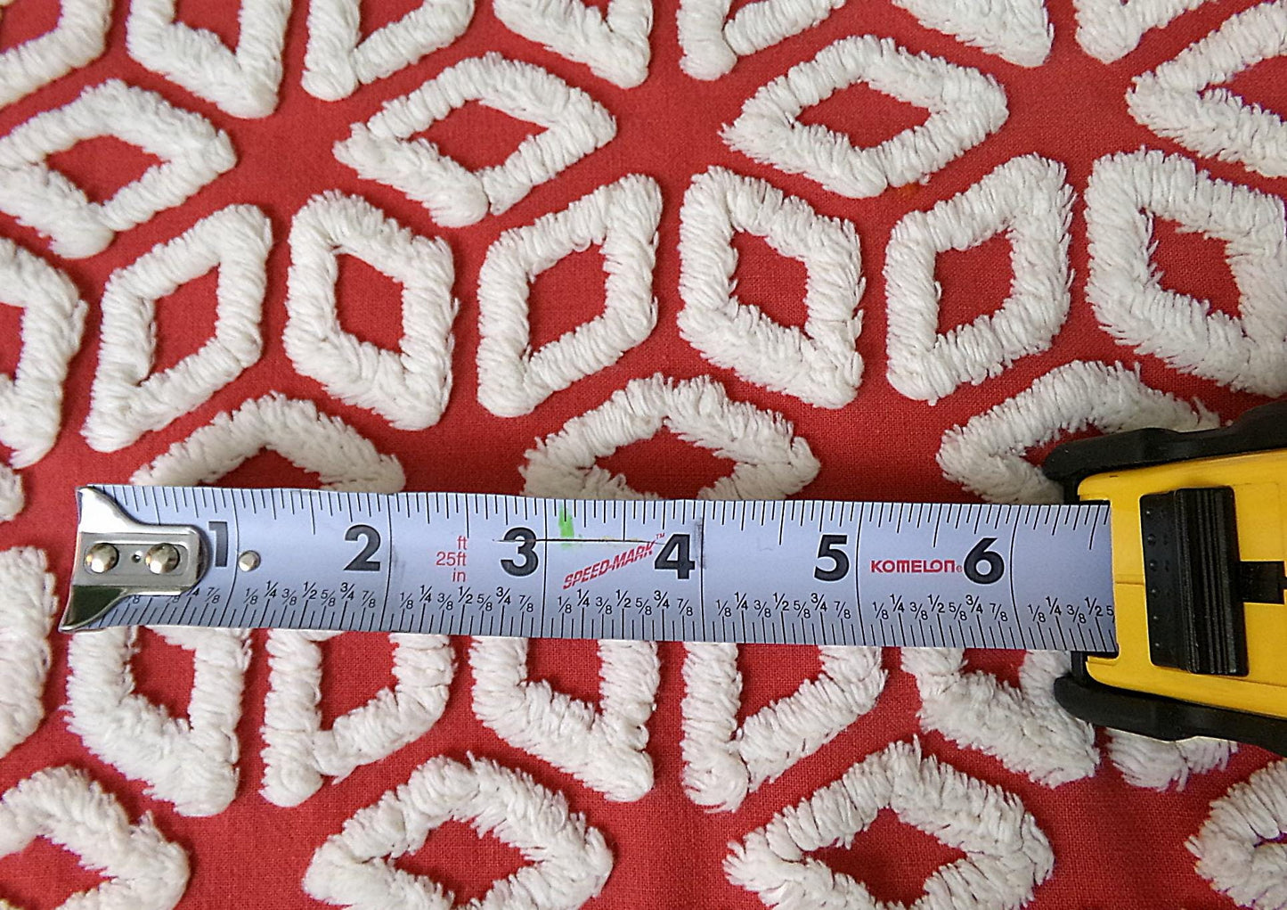 White Snowflakes Red Vintage Chenille Fabric 12x18" Piece Quilt Material