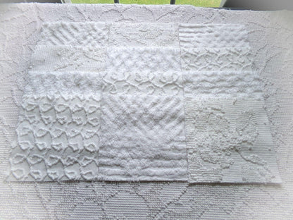 white vintage 6" chenille squares, set of 12 quilt blocks in a classic selection of popular patterns for sewing & crafts