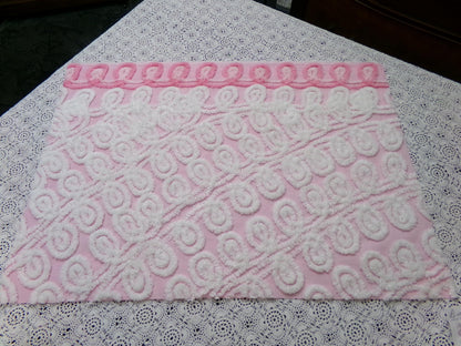Cute Curlicues Vintage Chenille Fabric, Pink & White 16" x 23" piece