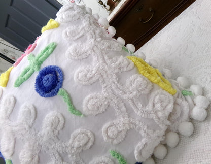 canyon group vintage chenille pillow cover, single 17" square sham rainbow wedding cake design