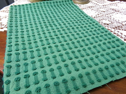 Vintage Green Chenille Fabric Textured Evergreen Cotton Quilting Crafts Upcycle Boho 18" x 24"