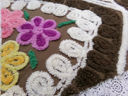chocolate cake vintage chenille bedspread fabric 16x17.5"