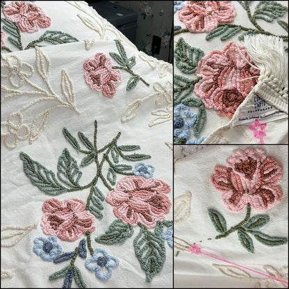 Heirloom Rose Vintage Chenille Bedspread Cream Ivory Vines Cabin Crafts Full Sz