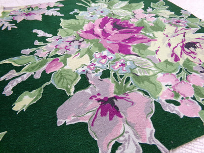 Vintage Waverly Rose Caprice Fabric Green Floral Barkcloth Style 17x18"