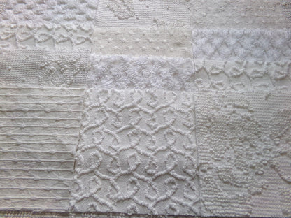 white vintage 6" chenille squares, set of 12 quilt blocks in a classic selection of popular patterns for sewing & crafts