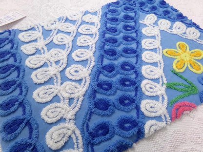 Vintage Chenille Bedspread Fabric, Boho Coastal Blue & White 16" x 23" Piece Sewing Material