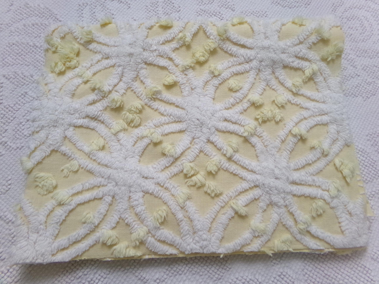 Vintage Sunny Yellow Chenille Fabric Piece, Textured Sewing & Quilt Material 18" x 24"