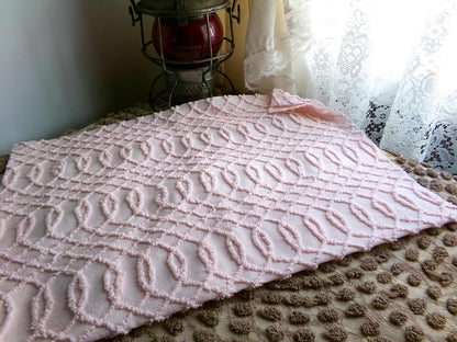 Chic Pink Eternity Links Vintage Chenille Fabric, 18x25" piece