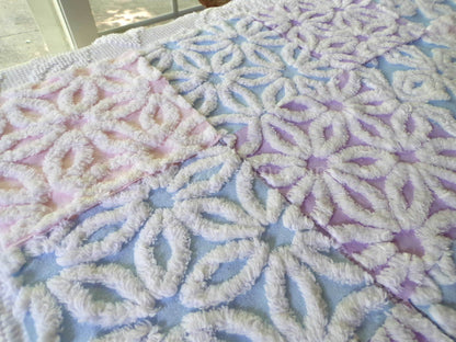 fluffy pastel vintage chenille fabric squares in pink, blue & lilac white, set of 16 quilt blocks, 6" x 6" inches each for quilting, crafts