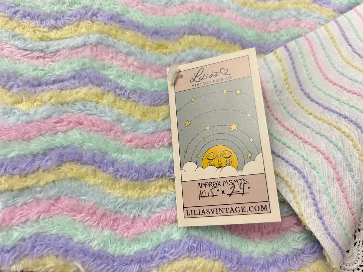 Rainbow Stripes Vintage Chenille Fabric, Soft Ripple Wave 10.5.24" Quilt Textile