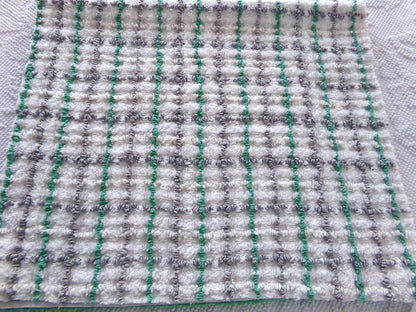Plaid Vintage Chenille Fabric, Kelly Green & Dove Grey, 17" x 24" inch Piece for Sewing, Crafts, Quilting