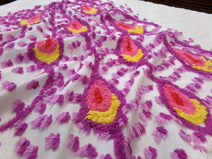 dazzling peacock feathers vintage chenille bedspread fabric 20" x 23"