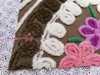 chocolate cake vintage chenille bedspread fabric 16x17.5"