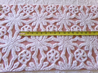 Plush Snowflake Pinwheel Vintage Chenille Fabric, 15x28" Sewing Quilt Textile