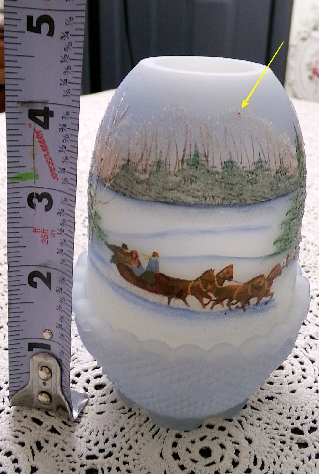 Vintage Fenton Fairy Lamp Country Horse Snow Handpainted Fredrick 1990 #477