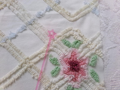 romantic cottage vintage chenille fabric, shabby floral sewing material, 20" x 26" piece