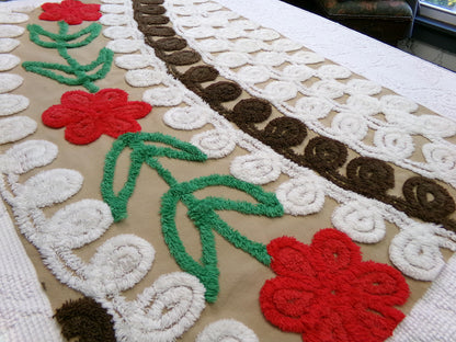 chocolate cherry vintage chenille fabric, delicious arc floral design, 18" x 28" piece