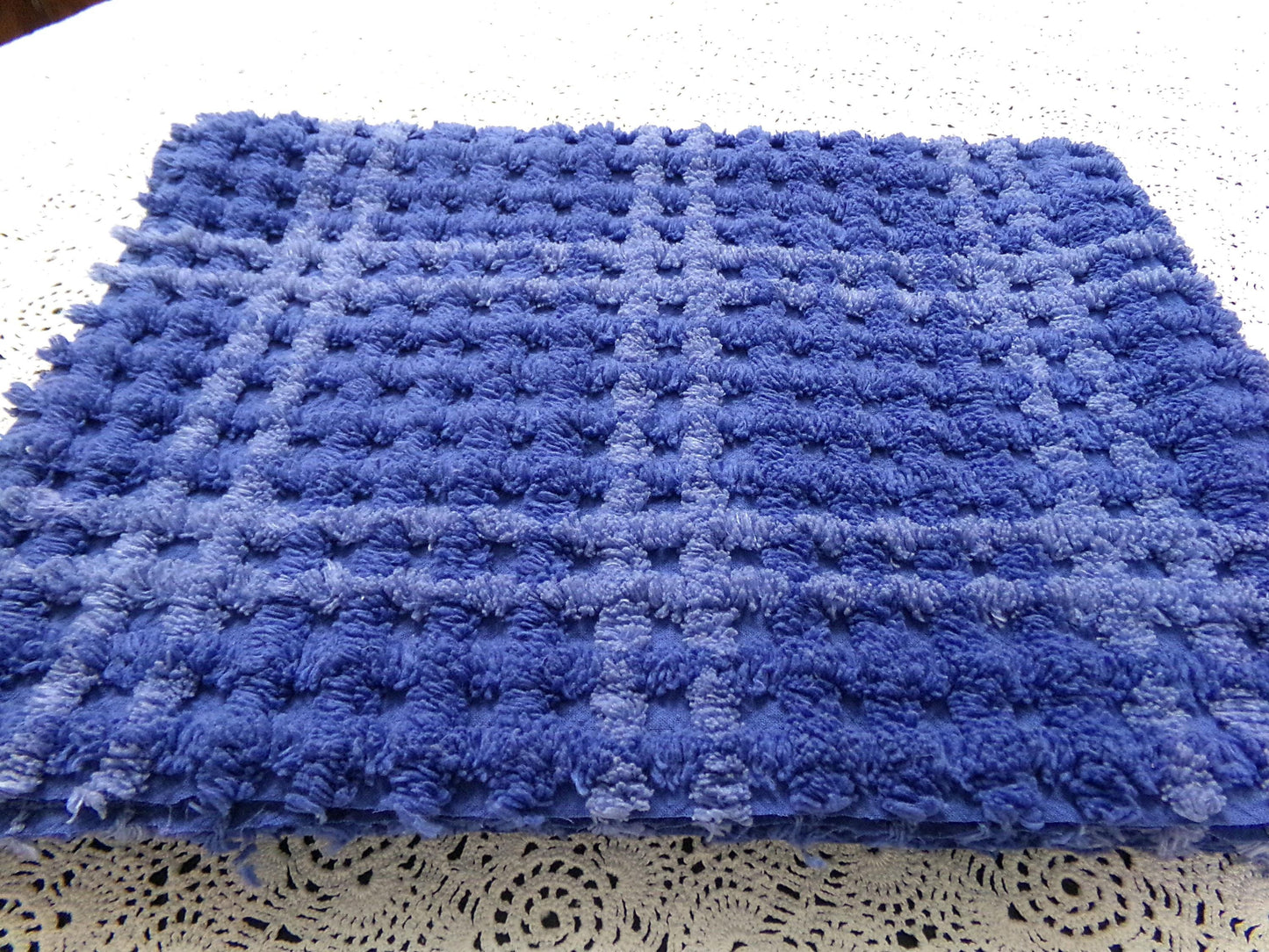 Midnight Blue Vintage Chenille Fabric Textured Plaid Sewing Material 18" x 24"