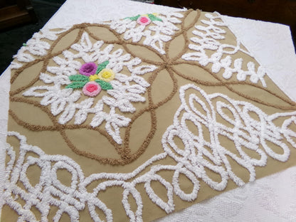 Frosted Chocolate Cake Vintage Chenille Fabric, Sewing Quilt Material 27" x 24" Piece