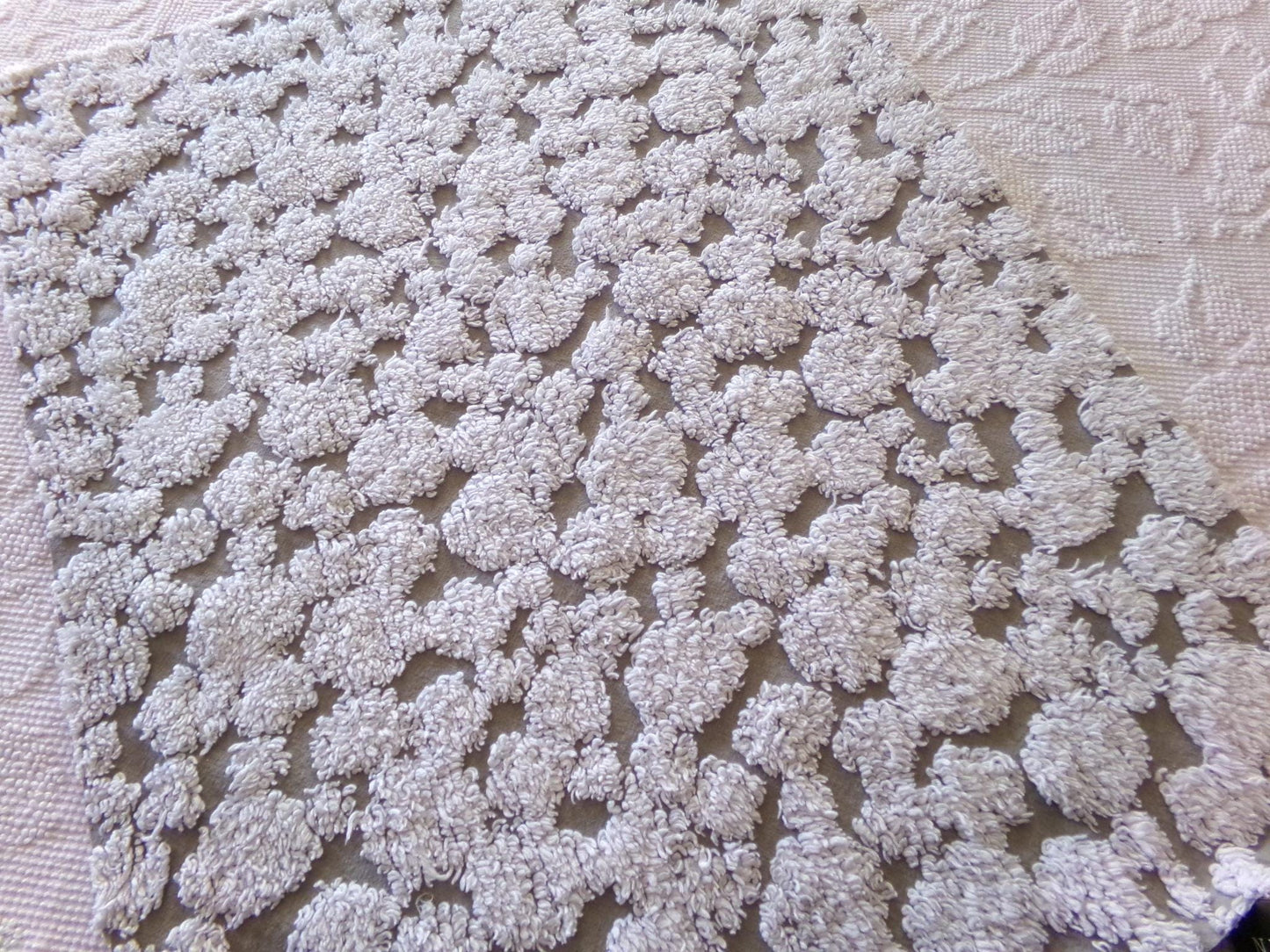 modern grey & white chenille fabric, abstract tufted pebble design sewing quilt material, 18" x 24"