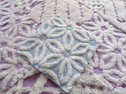 Dreamy Divine Vintage Chenille Fabric Squares Set in Lilac, Blue & White, 16 Rotary Cut Quilt Blocks, 6" x 6" inch