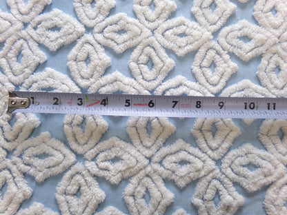 Blue & White Vintage Chenille Fabric, Plush Diamond Cross Design, 18x24" Piece
