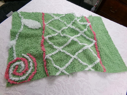 Pink Lollipop Vintage Style Chenille Fabric, terrytuft apple green sewing craft quilt material, 17" x 28" piece