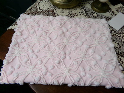 Delicate Pink Vintage Chenille Fabric, Needletuft Rings & Overtufted Pops, Popular Quilt Material 18" x 24"