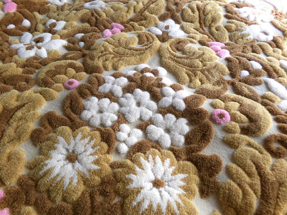honey chocolate cut velvet fabric, vintage Bates tapestry chenille, 13" x 21" inch piece, ideal sewing material for small bags
