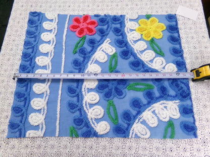 Colorful Blue Vtg Chenille Bedspread Fabric 19x24" Pc Floral Sewing Material