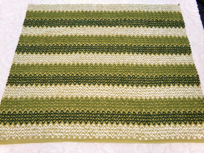 groovy green zig zag vintage chenille fabric, earthy avocado, olive textured pattern, 18" x 24" cut piece for arts & crafts