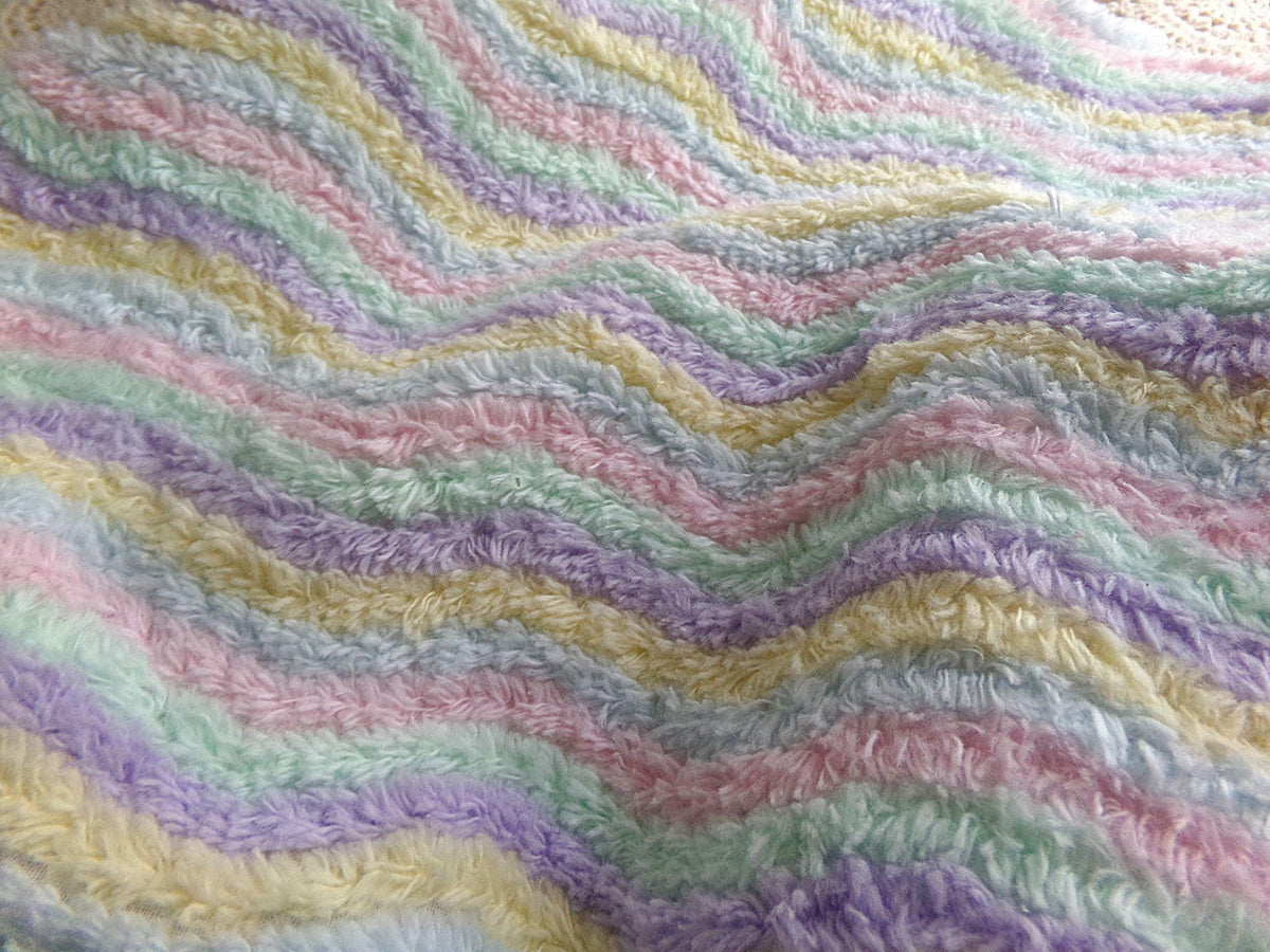 Rainbow Stripes Vintage Chenille Fabric, Soft Ripple Wave 10.5.24" Quilt Textile