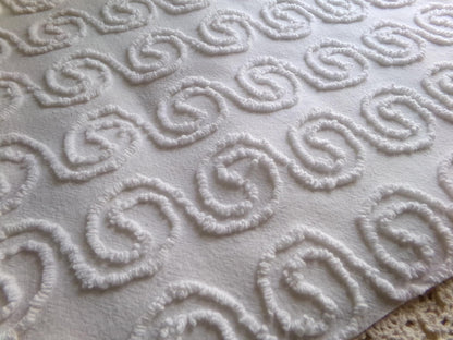 spiral curl squiggles vintage chenille fabric, ultra lightweight white cotton sewing material with great texture, 20" x 24" inch piece